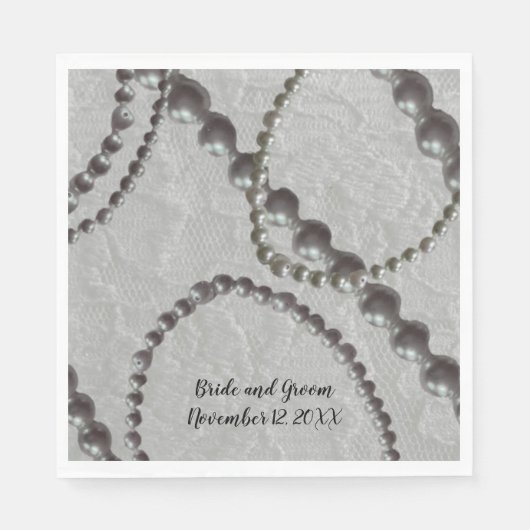 Pearls en Lace Wedding Paper Napkins Servet (Voorkant)