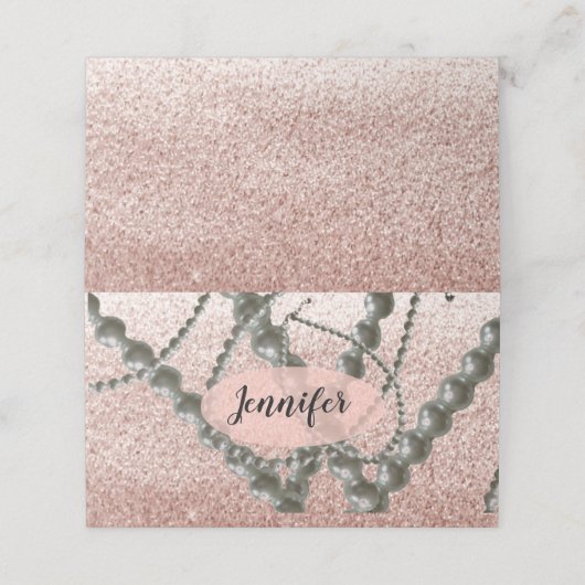 Pearls en Roos Gold Faux Glitter Place Card Plaatskaartje (Buitenkant ongevouwen)