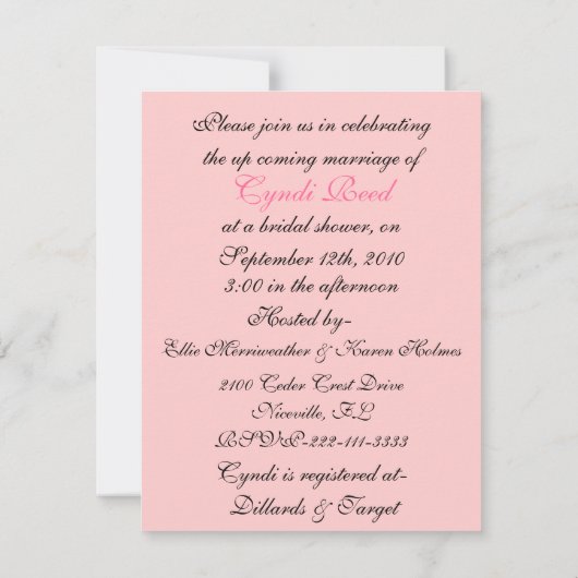 Pearls en Rozen Bridal Shower Invitation Kaart (Achterkant)