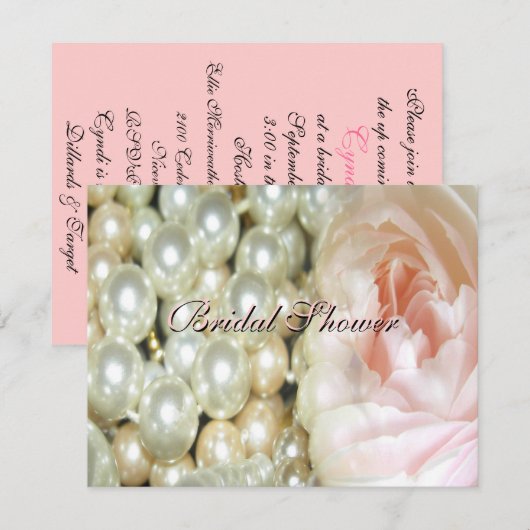 Pearls en Rozen Bridal Shower Invitation Kaart (Voorkant / Achterkant)