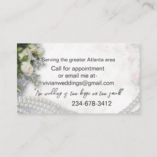 Pearls en Rozen bruiloft Visitekaartje (Achterkant)