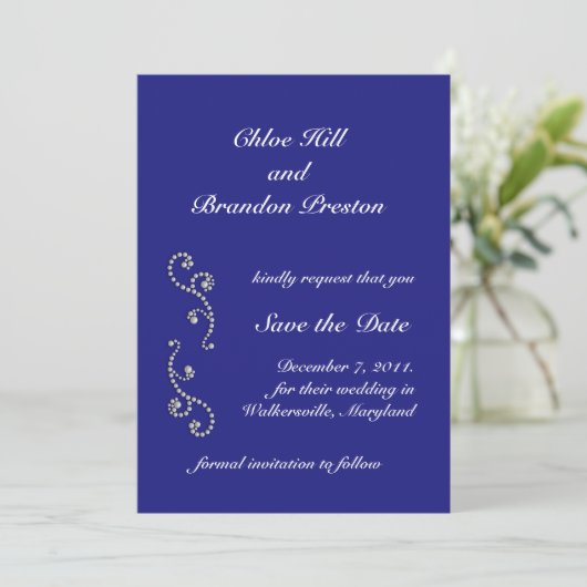 Pearls en Sapphire Blue Save the Date (Staand voorkant)