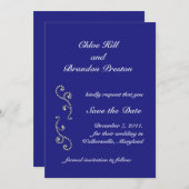Pearls en Sapphire Blue Save the Date (Voorkant / Achterkant)