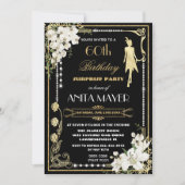 Pearls Floral Art Deco Gatsby Birthday ANY AGINV Kaart (Voorkant)