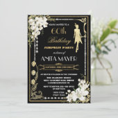 Pearls Floral Art Deco Gatsby Birthday ANY AGINV Kaart (Staand voorkant)