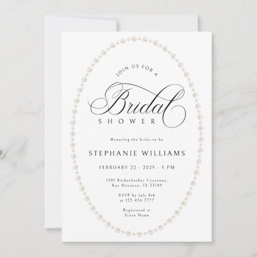 Pearls Frame Bridal Shower Invitation Kaart (Voorkant)