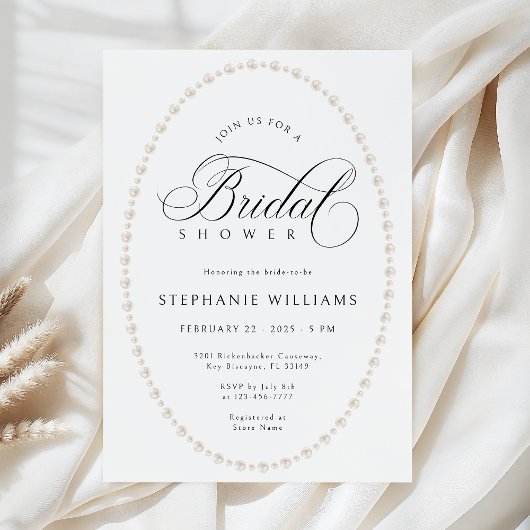 Pearls Frame Bridal Shower Invitation Kaart