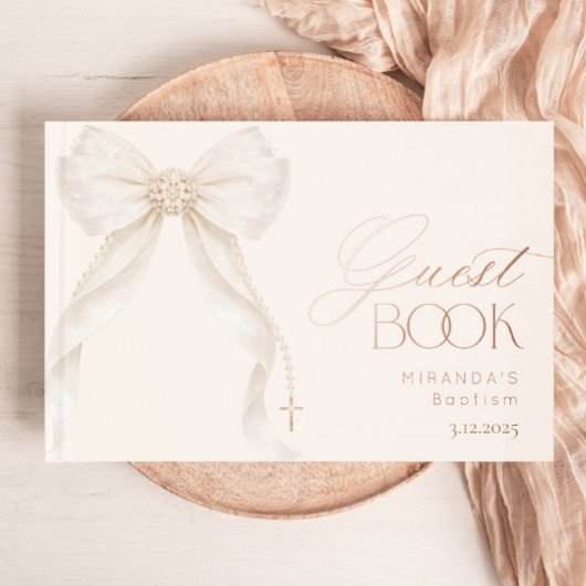 Pearls Gold Bow Girl Baptism Gastenboek