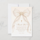 Pearls Gold Bow Girl Baptism Religious Bedankkaart (Voorkant)