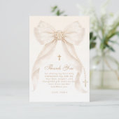 Pearls Gold Bow Girl Baptism Religious Bedankkaart (Staand voorkant)
