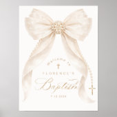 Pearls Gold Bow Girl Baptism Welcome Poster (Voorkant)