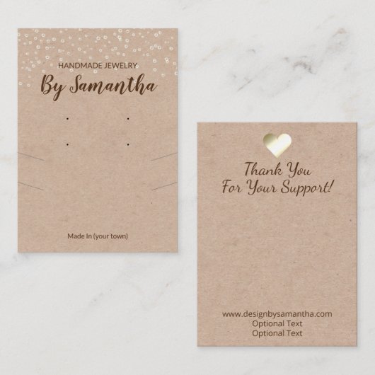 Pearls Handmade Earning and Ketting Kraft Display Visitekaartje (Voorkant / Achterkant)