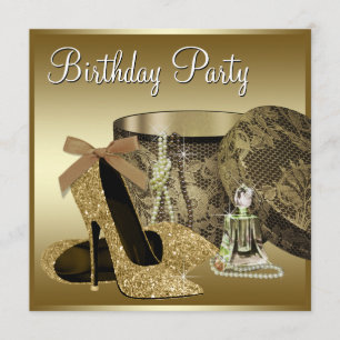 Pearls High Hiel Shoes Black Gold Womans Birthday Kaart