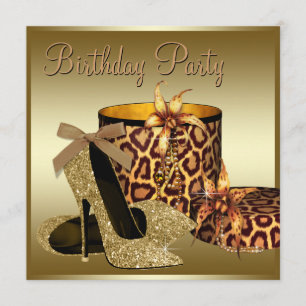 Pearls High Hiel Shoes Black Gold Womans Birthday Kaart