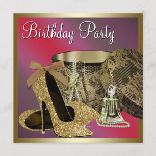 Pearls High Hiel Shoes Womans Red Birthday Kaart