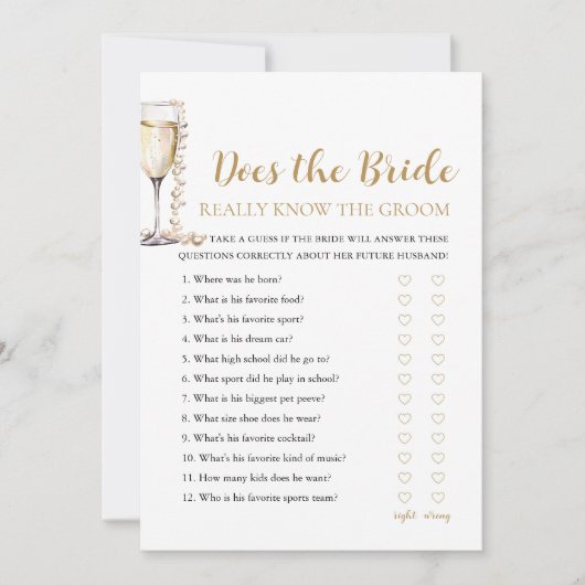Pearls kent de bruid echt het bruidegom spel kaart (Voorkant)