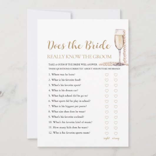 Pearls kent de bruid echt het bruidegom spel kaart (Voorkant)