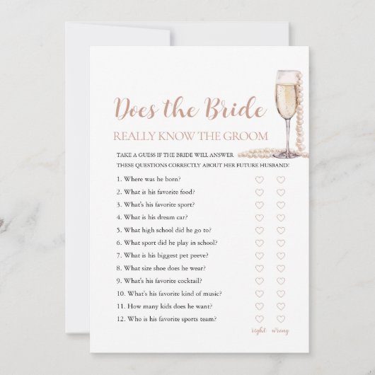 Pearls kent de bruid echt het bruidegom spel kaart (Voorkant)