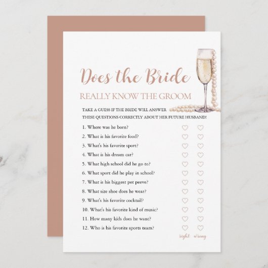 Pearls kent de bruid echt het bruidegom spel kaart (Voorkant / Achterkant)