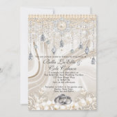 Pearls Lace en Bling Wedding Invitation Kaart (Voorkant)