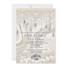 Pearls Lace en Bling Wedding Invitation