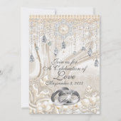Pearls Lace en Bling Wedding Invitation Kaart (Achterkant)