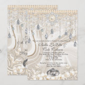 Pearls Lace en Bling Wedding Invitation Kaart (Voorkant / Achterkant)