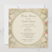 Pearls & Lace Shabby Chic Flowers Baby shower Kaart (Achterkant)