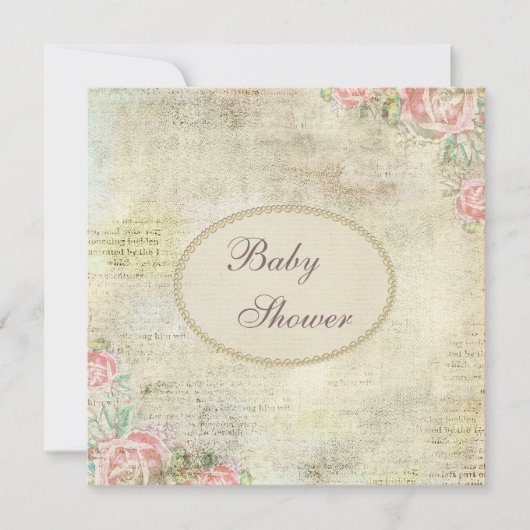 Pearls & Lace Shabby Chic Rozen Baby shower Kaart (Voorkant)