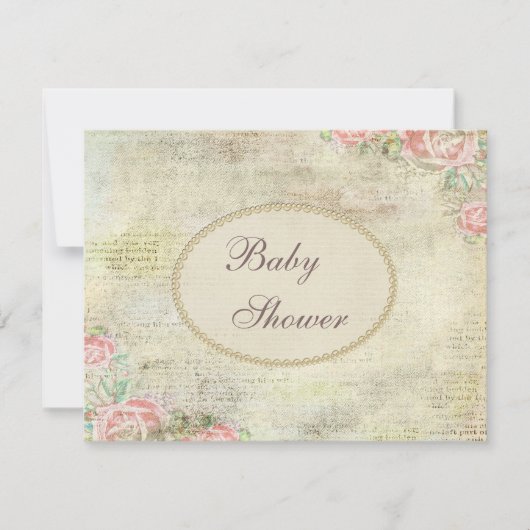 Pearls & Lace Shabby Chic Rozen Baby shower Kaart (Voorkant)