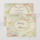 Pearls & Lace Shabby Chic Rozen Baby shower Kaart (Voorkant / Achterkant)