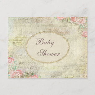 Pearls & Lace Shabby Chic Rozen Baby shower Kaart