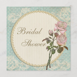Pearls & Lace Shabby Chic Rozen Vrijgezellenfeest Kaart