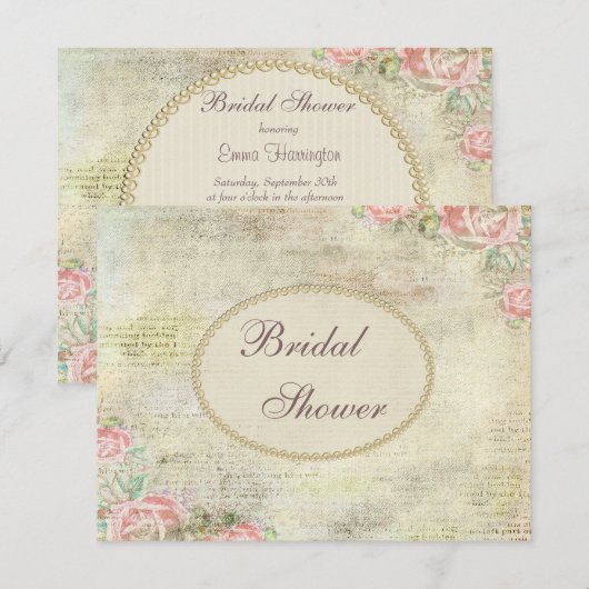 Pearls & Lace Shabby Chic Rozen Vrijgezellenfeest Kaart (Voorkant / Achterkant)