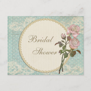 Pearls & Lace Shabby Chic Rozen Vrijgezellenfeest Kaart