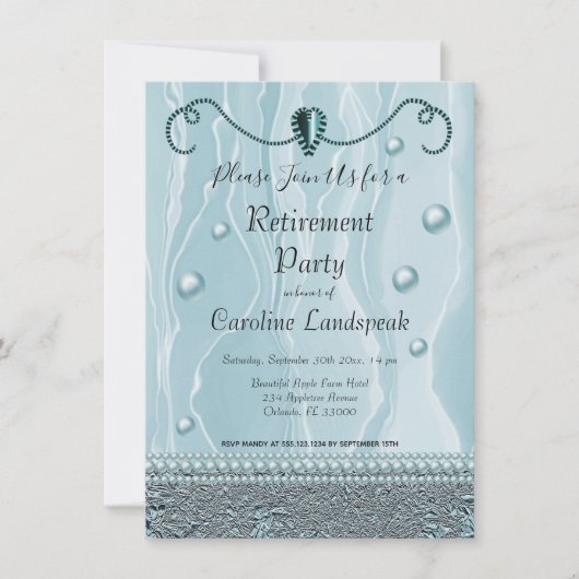 Pearls & Light Blue Silk Retirement Party Kaart (Voorkant)
