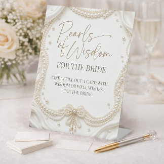 Pearls of Wisdom Bridal Shower Sign Reclamebord Met Voetstuk