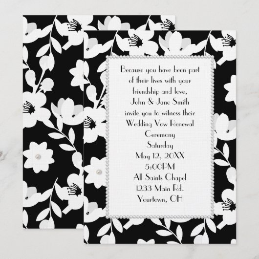 Pearls op zwarte en witte bloemen kaart (Voorkant / Achterkant)