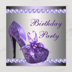 Pearls Paarse high Heels Shoes Birthday Party Kaart