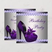 Pearls Paarse high Heels Shoes Birthday Party Kaart (Voorkant / Achterkant)