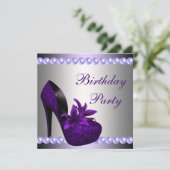 Pearls Paarse high Heels Shoes Birthday Party Kaart (Staand voorkant)