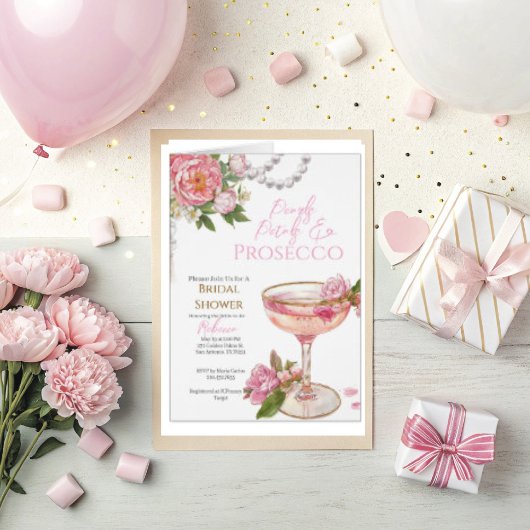 Pearls, Petals & Prosecco Bridal Shower Invitation Kaart