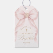 Pearls Pink Bow Baptism Thank you Cadeaulabel (Voorkant)