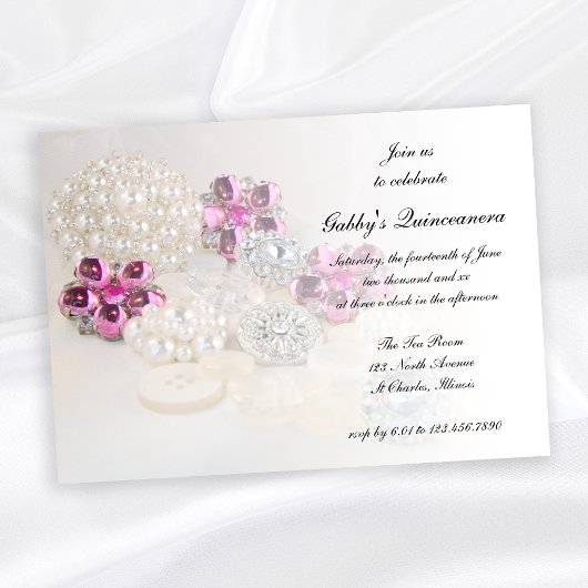 Pearls Pink Diamond Buttonnen Quinceañera Kaart