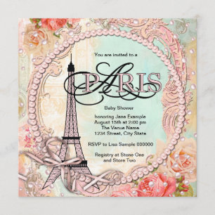 Pearls Pink Paris Baby shower Kaart