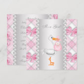 Pearls Pink Stork Baby shower Kaart (Voorkant / Achterkant)