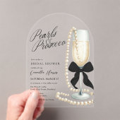 Pearls & Prosecco Black Bow Bridal Shower Acryl Uitnodigingen (Insitu (Draagbaar))