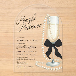 Pearls & Prosecco Black Bow Bridal Shower Acryl Uitnodigingen
