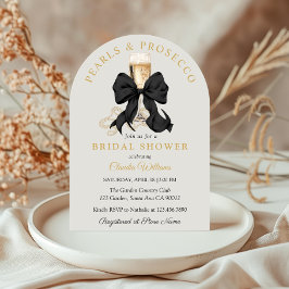 Pearls Prosecco Black Bow Bridal Shower Invitation Kaart