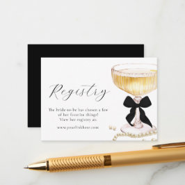 Pearls Prosecco Black Bow Bridal Shower Registry Informatiekaartje